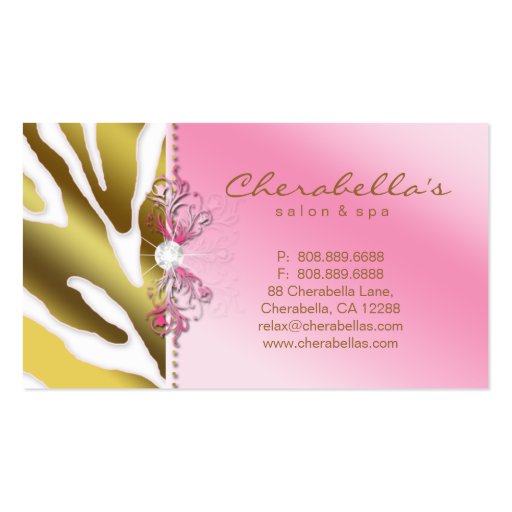 Jewelry Retro Business Card Zebra Pink Gold (back side)