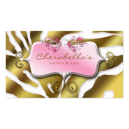 Jewelry Retro Business Card Zebra Pink Gold (front side)