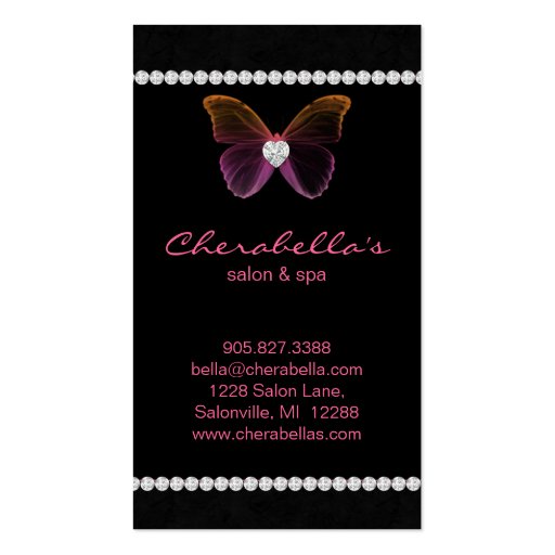 Jewelry Salon Business Card Spa Butterfly Pink (back side)