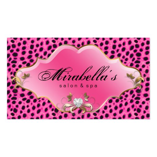 Jewelry Salon Spa Business Card Pink Leopard (front side)