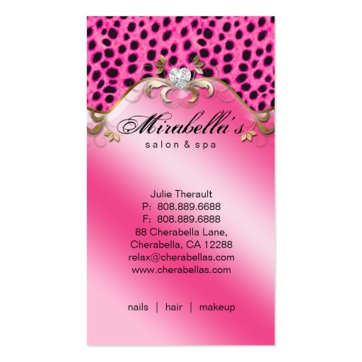 Jewelry Salon Spa Business Card Pink Leopard (back side)