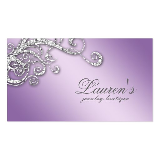 Jewelry Swirl Business Card Glitter Diamond Purple (front side)