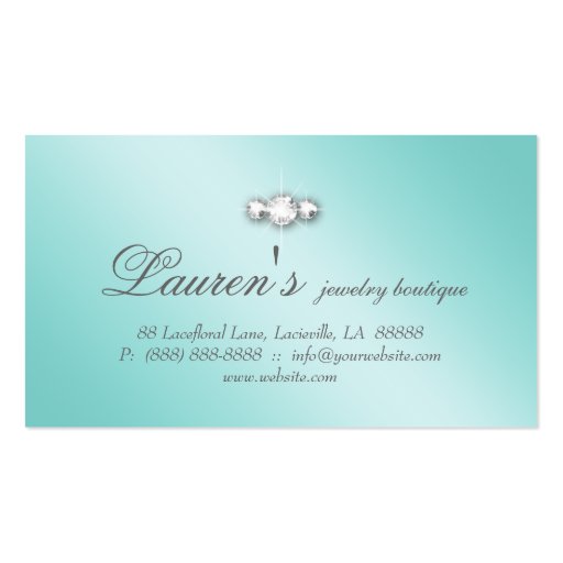 Jewelry Swirl Business Card Glitter Diamonds Blue (back side)