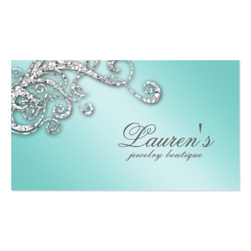Jewelry Swirl Business Card Glitter Diamonds Blue