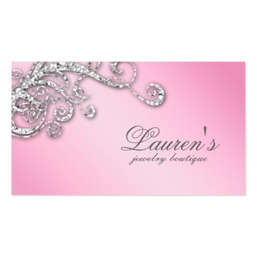 Jewelry Swirl Business Card Glitter Diamonds Pink (front side)