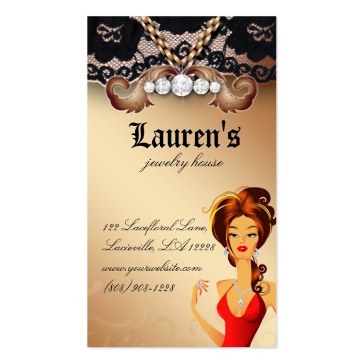 Jewelry Woman Gold Lace Business Card Template (back side)