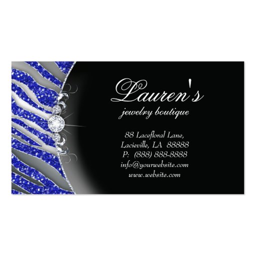 Jewelry Zebra Business Card Sparkle Blue SB (back side)