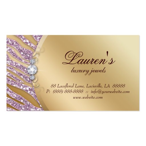 Jewelry Zebra Business Card Sparkle Pink Gold (back side)