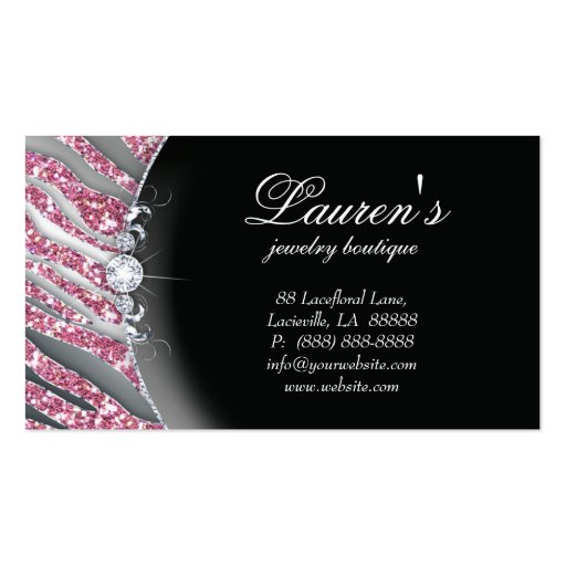 Jewelry Zebra Business Card Sparkle Pink SB (back side)