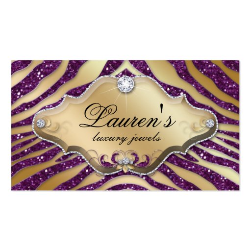 Jewelry Zebra Business Card Sparkle Purple Gold 2