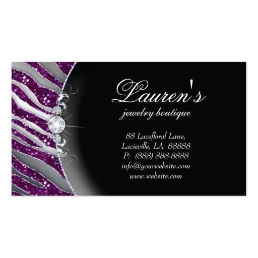 Jewelry Zebra Business Card Sparkle Purple SB (back side)