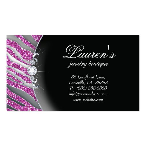 Jewelry Zebra Business Card Sparkle SB Pink (back side)