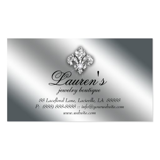 Jewelry Zebra Fleur de lis Sparkle Black Silver Business Card Template (back side)