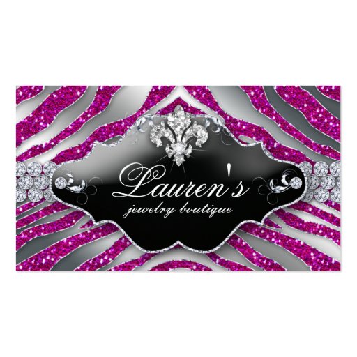 Jewelry Zebra Fleur de lis Sparkle Hot Pink Business Card Templates (front side)