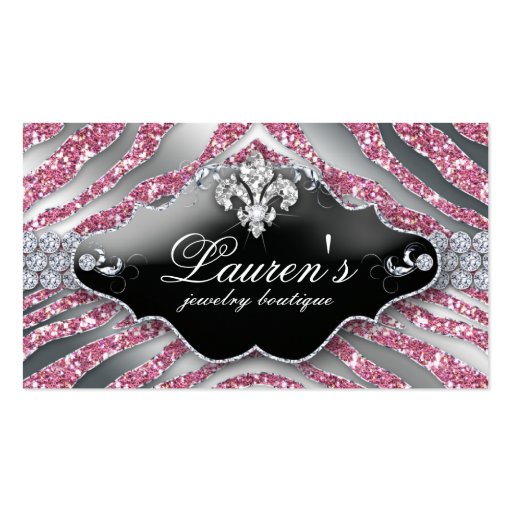 Jewelry Zebra Fleur de lis Sparkle Pink SB Business Cards (front side)