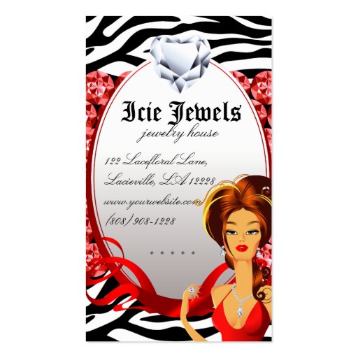 Jewelry Zebra Red Diamonds Business Card Template (back side)