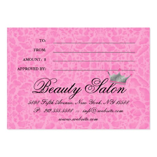 Jewels Crown Zebra leopard Lace Pink Appointment Business Card (back side)