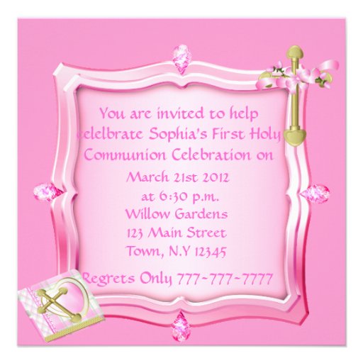 JEWELS  DAMASK Holy Communion PINK  INVITATIONS