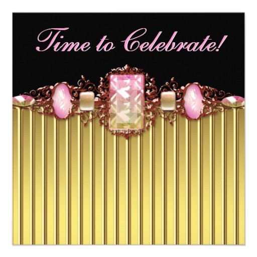 Jewels Pink Black Gold Birthday Party Custom Invitations
