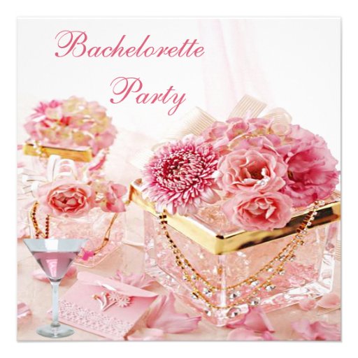 Jewels, Pink Martini & Flowers Bachelorette Party Custom Announcements