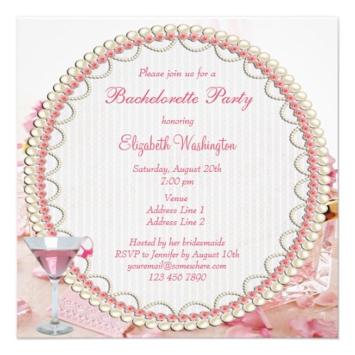 Jewels, Pink Martini & Flowers Bachelorette Party Custom Announcements