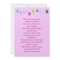 Jewish Baby Girl Naming Invitation Hebrew Pink