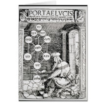 Jewish cabbalist holding a sephiroth greeting cards