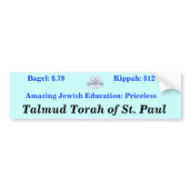 Jewish Education...Priceless                ... Bumper Sticker