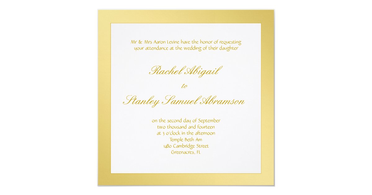 Jewish Wedding Invitation in Gold and Ivory Tones Zazzle
