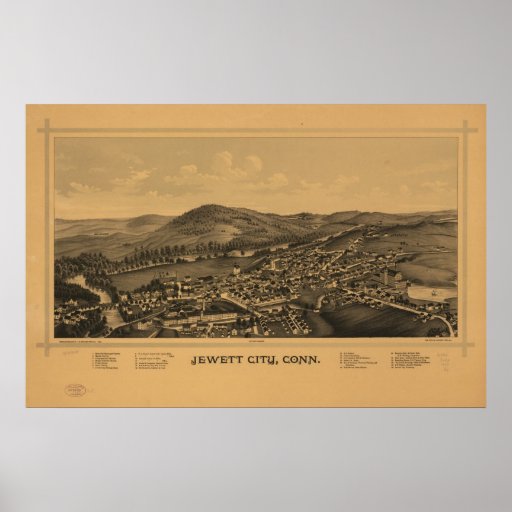 Jewitt City Connecticut 1889 Antique Panoramic Map Poster