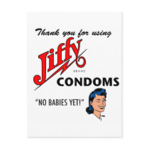 Jiffy Brand Condom Gear! Postcard