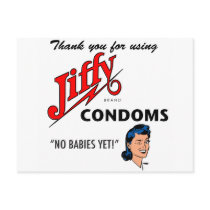 Jiffy Brand Condom Gear! postcards