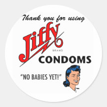 Jiffy Brand Condom Gear! Round Stickers