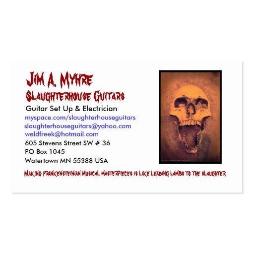 Jim'Z Calling Card Business Card Template (front side)