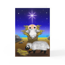 Jingle Bell Lamb & Baby Jesus greeting card