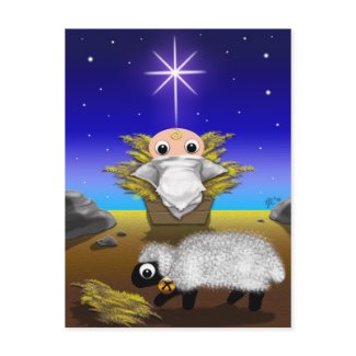 Jingle Bell Lamb & Baby Jesus postcard postcard