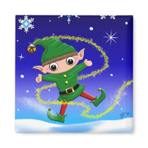 "Jinglz" Jingle Bell Elf square magnet