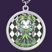 Jinxy Harlequin Green Jester Pixie Necklace necklaces