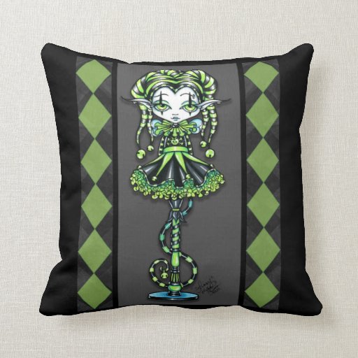 Jinxy Harlequin Green Jester Pixie Pillow Zazzle