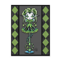 Jinxy Harlequin Pixie Stick Jester Fae Postcard
