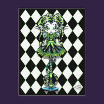 Jinxy Harlequin Pixie Stick Jester Fairy Postcard postcards