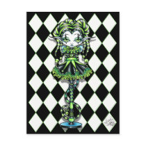 Jinxy Harlequin Pixie Stick Jester Fairy Postcard