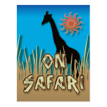 Jirafa en las postales del safari - azul y naranja