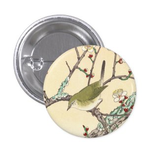 Jo Bird on Plum Branch shin hanga japanese art Pinback Buttons