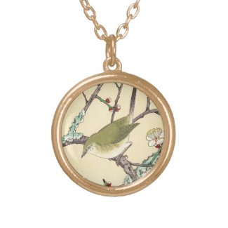 Jo Bird on Plum Branch shin hanga japanese art Necklace