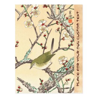 Jo Bird on Plum Branch shin hanga japanese art Post Cards
