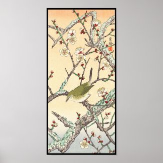 Jo Bird on Plum Branch shin hanga japanese art Print