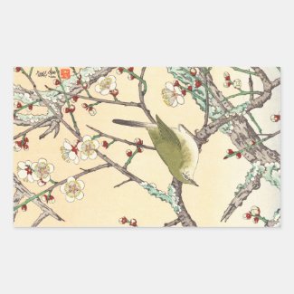 Jo Bird on Plum Branch shin hanga japanese art Rectangular Stickers