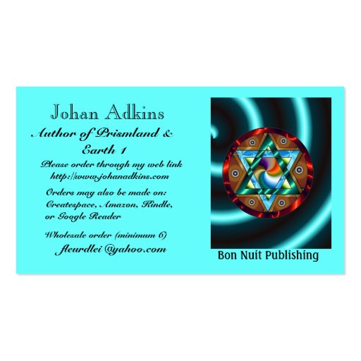 Johan Adkins Author of Prismland & Earth 1 Business Card Template (front side)