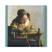 Johannes Vermeer's The Lacemaker (circa 1670) Refrigerator Magnets